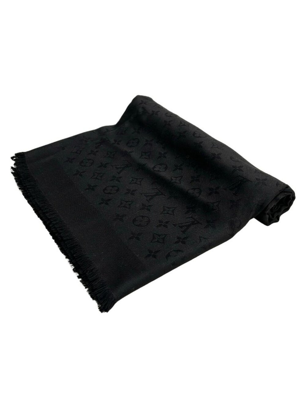 Louis Vuitton Shawl Monogram Noir Wool Silk Scarf